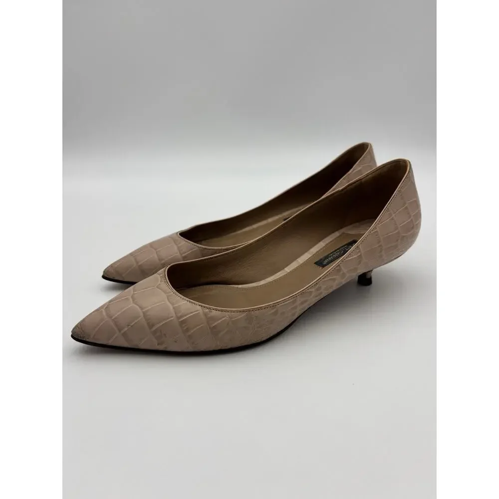 Dolce & Gabbana Bellucci Kitten Heels Beige Nude Embossed Leather Size 38 US 8